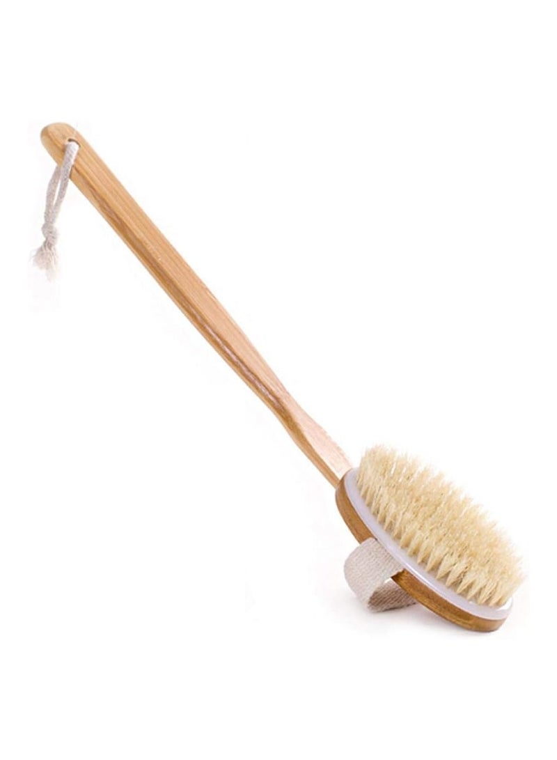Bath Brush Long Wood Handle Reach Back Body Shower Bristle Scrubber - Image 1