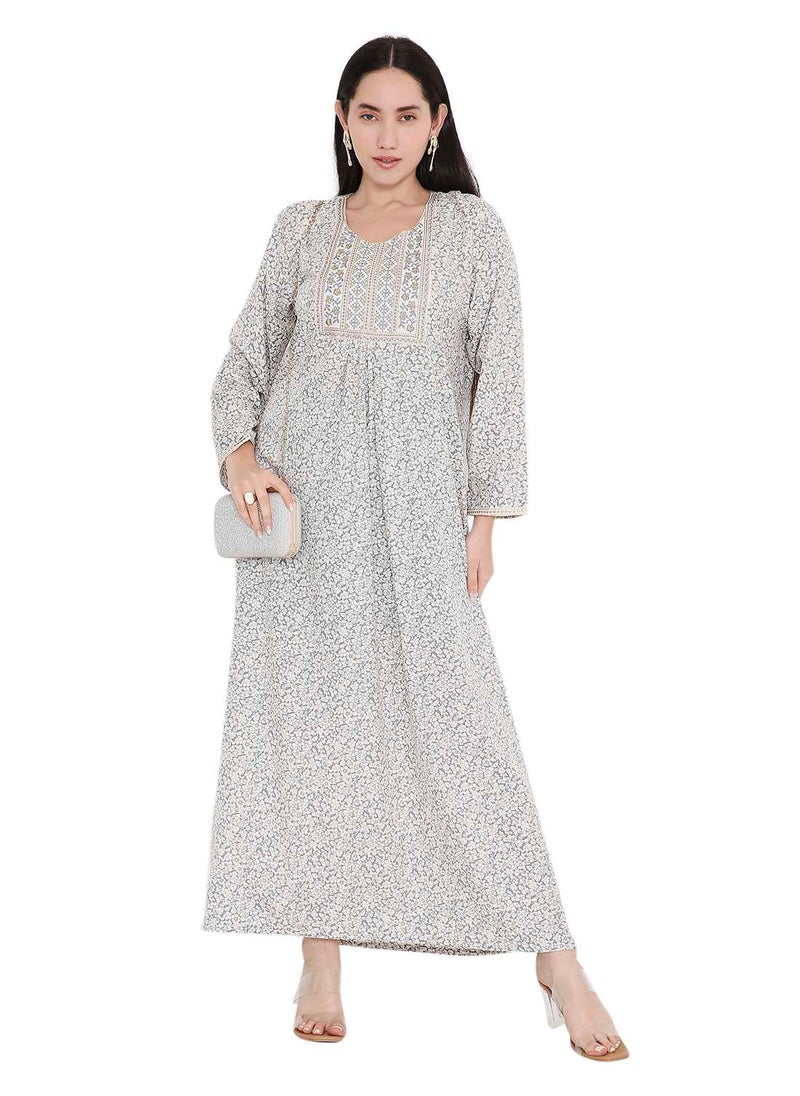 HANA & SARA ELEGANT FARASHA WITH UNIQUE THREAD EMBROIDERY AND STYLISH PRINTED MODEST ARABIC KAFTAN JALABIYA DRESS  - Image 1