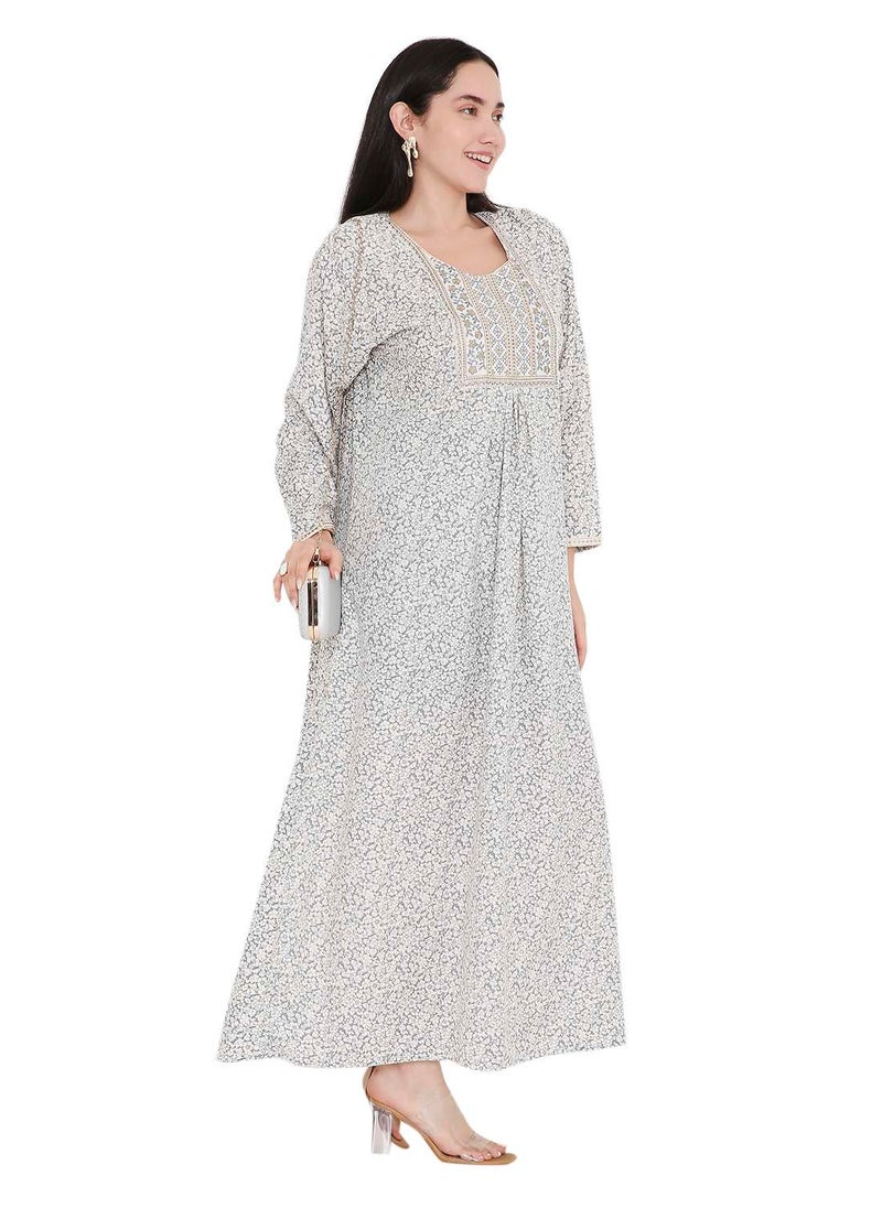 HANA & SARA ELEGANT FARASHA WITH UNIQUE THREAD EMBROIDERY AND STYLISH PRINTED MODEST ARABIC KAFTAN JALABIYA DRESS  - Image 4