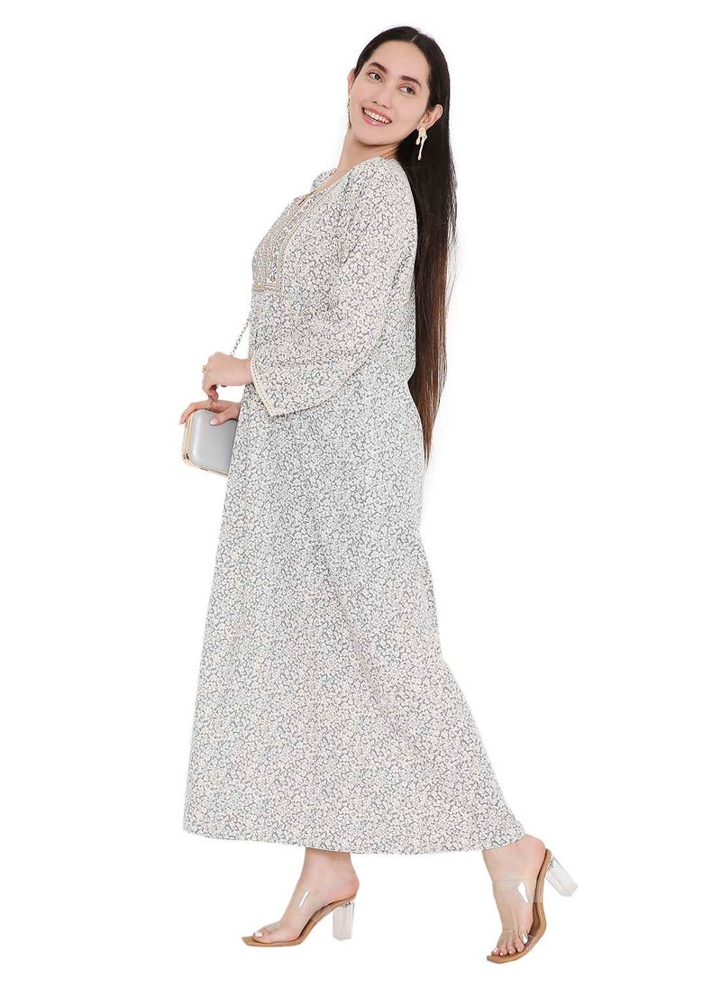 HANA & SARA ELEGANT FARASHA WITH UNIQUE THREAD EMBROIDERY AND STYLISH PRINTED MODEST ARABIC KAFTAN JALABIYA DRESS  - Image 5
