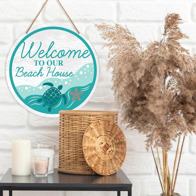 Al Raied ARS® Beach House Welcome Sign Decor - Summer Hanging Wood Sign for Front Door - Image 1