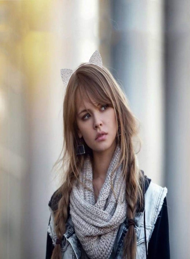 CBLUO 2 Pcs Cat Ears Headband Halloween Rhinestone Kitty Hair Hoops Crystal Cat Kitten Ears Headpiece Hairband Hair Bands Women Christmas Party Decoration Cosplay Costume Handmade Cute Hair Accessories - Image 4