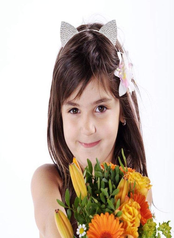 CBLUO 2 Pcs Cat Ears Headband Halloween Rhinestone Kitty Hair Hoops Crystal Cat Kitten Ears Headpiece Hairband Hair Bands Women Christmas Party Decoration Cosplay Costume Handmade Cute Hair Accessories - Image 3