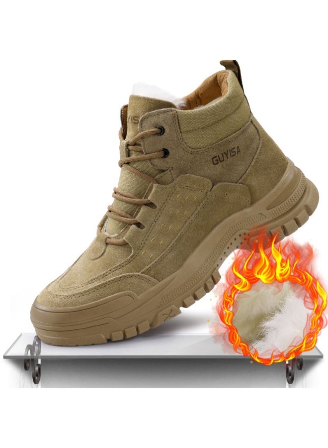 NIBEMINENT Genuine Leather Safety Shoes Winter Warm Anti-Cold Steel Toe High Top Anti- Crush And Piercing Comfortable Men's Slip-On Shoes - Image 1