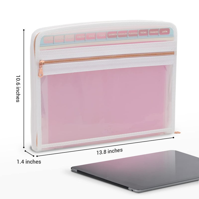 Mukawa 13 Pocket Zippered Expanding File Folder, Accordion File Organizer for Documents Letter Size A4 Papers (Pink) - Image 2