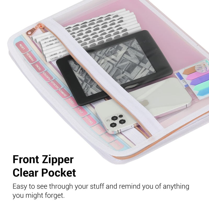 Mukawa 13 Pocket Zippered Expanding File Folder, Accordion File Organizer for Documents Letter Size A4 Papers (Pink) - Image 3