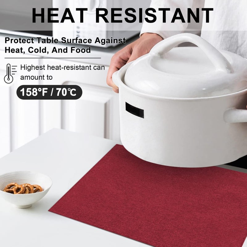 لاندفيو مجموعة مفارش طاولة قماشية من 6 قطع، مزيج القطن والكتان، قابلة للغسل في الغسالة، متينة، مقاومة للحرارة، خالية من التجاعيد، مفارش لطاولة الطعام، سهلة التنظيف (بورجوندي، 6) - Image 2