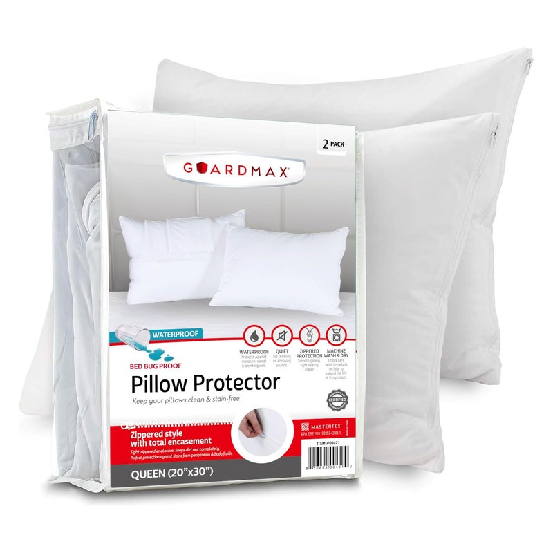 Guardmax Guardmax Jersey Knitted Pillow Protector with Zipper Queen Size  2 Pack  100 Waterproof Bed Bug Proof Dust Mite Proof  Hypoallergenic Pillow Covers  Premium Zippered Pillow Cases 20 X 30 