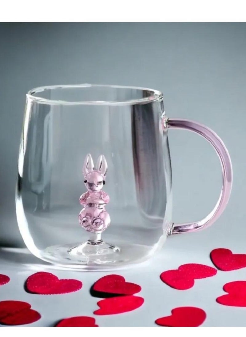 1Chase Borosilicate Three-Dimensional Coffee Cup with Handle 300 ML (Rabbit) - Image 1