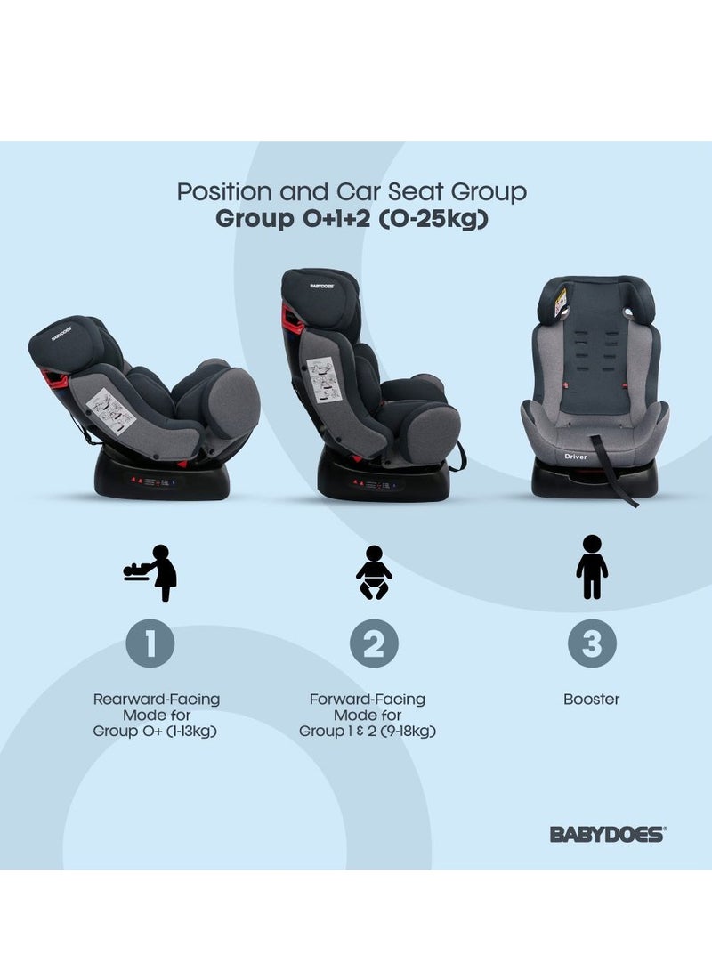 BABYDOES DRIVER - Baby/Infant/Kids Travel Car Seat, Group 0+1+2, Rearward/Forward Facing, 3x Reclining, Padded Seat, 0- 6 Years (Upto 25 kg) - Grey - Image 4