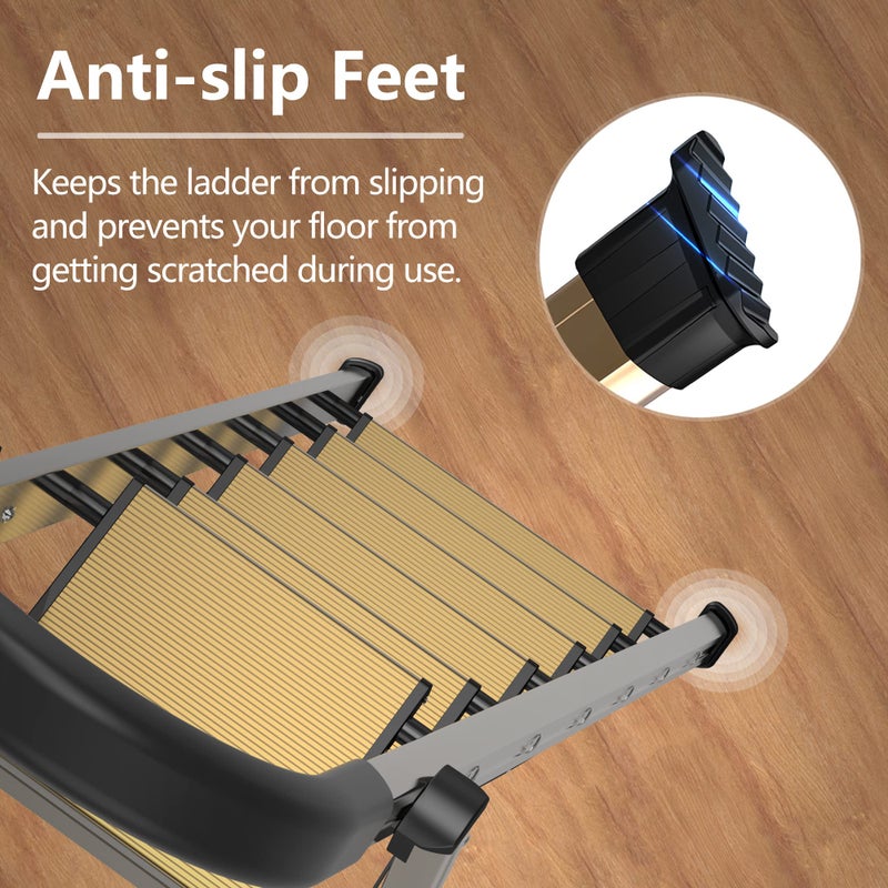 GameGem Lightweight Aluminum 6 Step Ladder for 12 Feet High Ceiling, Folding Step Stool Stepladders with Anti-Slip and Wide Pedal for Home and Kitchen Use Space Saving (Brown Gold) - Image 5