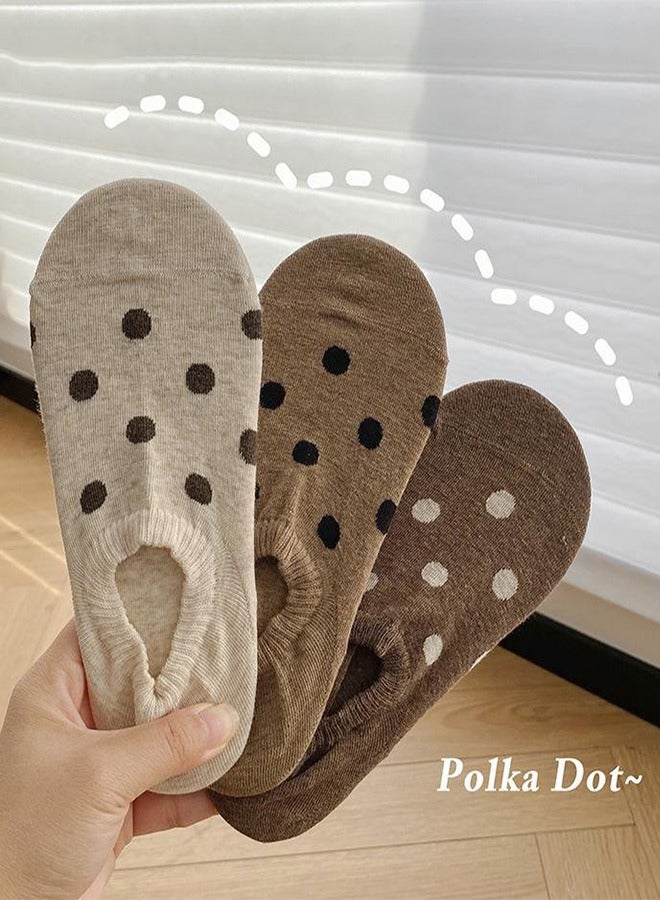 3-Pack Small Polka Dot Women's Invisible Socks - Low Cut Cotton Silicone Non-Slip Invisible Socks Ins Style Polka Dot Boat Socks Women - Image 1