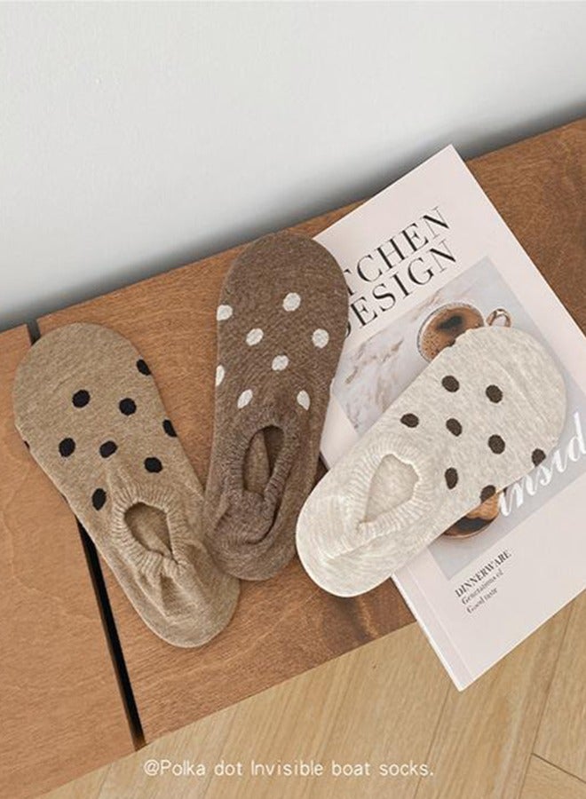 3-Pack Small Polka Dot Women's Invisible Socks - Low Cut Cotton Silicone Non-Slip Invisible Socks Ins Style Polka Dot Boat Socks Women - Image 2