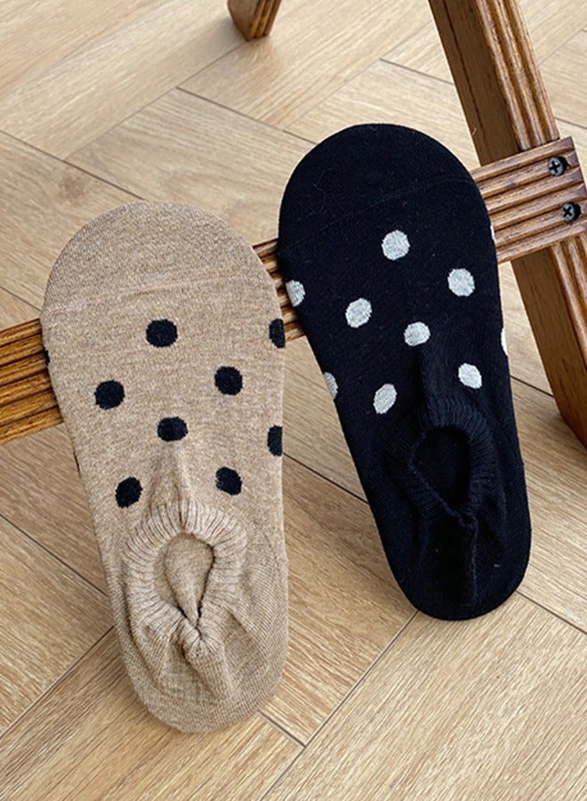 3-Pack Small Polka Dot Women's Invisible Socks - Low Cut Cotton Silicone Non-Slip Invisible Socks Ins Style Polka Dot Boat Socks Women - Image 3