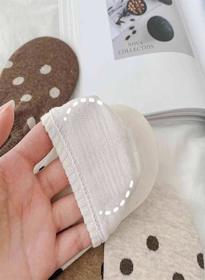 3-Pack Small Polka Dot Women's Invisible Socks - Low Cut Cotton Silicone Non-Slip Invisible Socks Ins Style Polka Dot Boat Socks Women - Image 4