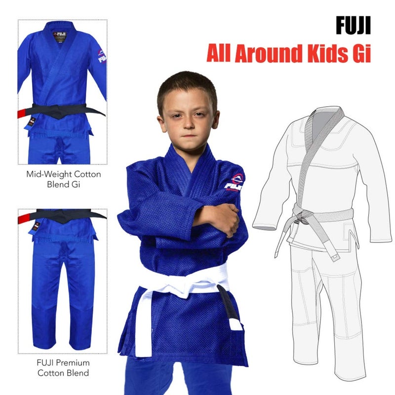 FUJI Kids All-Around Brazilian Style Jiu Jitsu Uniform with C0-Sized White Belt, Blue, Size C1 - Image 4