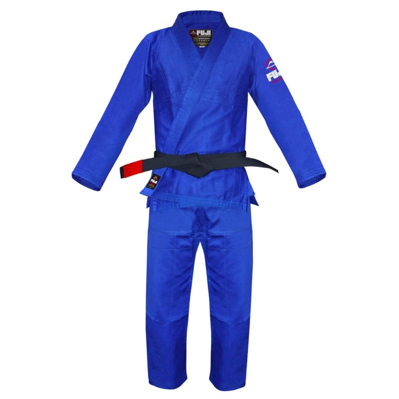 FUJI Kids All-Around Brazilian Style Jiu Jitsu Uniform with C0-Sized White Belt, Blue, Size C1 - Image 1