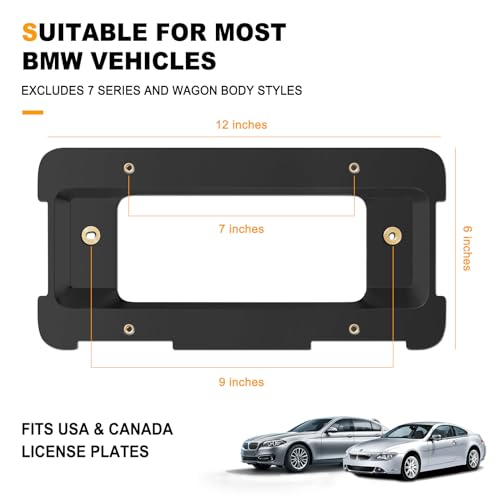 ZXFOOG Rear License Plate Holder Bracket for BMW 1/2/ 3/5 / 6/ X Series, 328i 323i 528i M3, Mini Cooper, Bumper Trunk Car Tag Frame with Screws, Replace 51187160607 511882380615 - Image 2