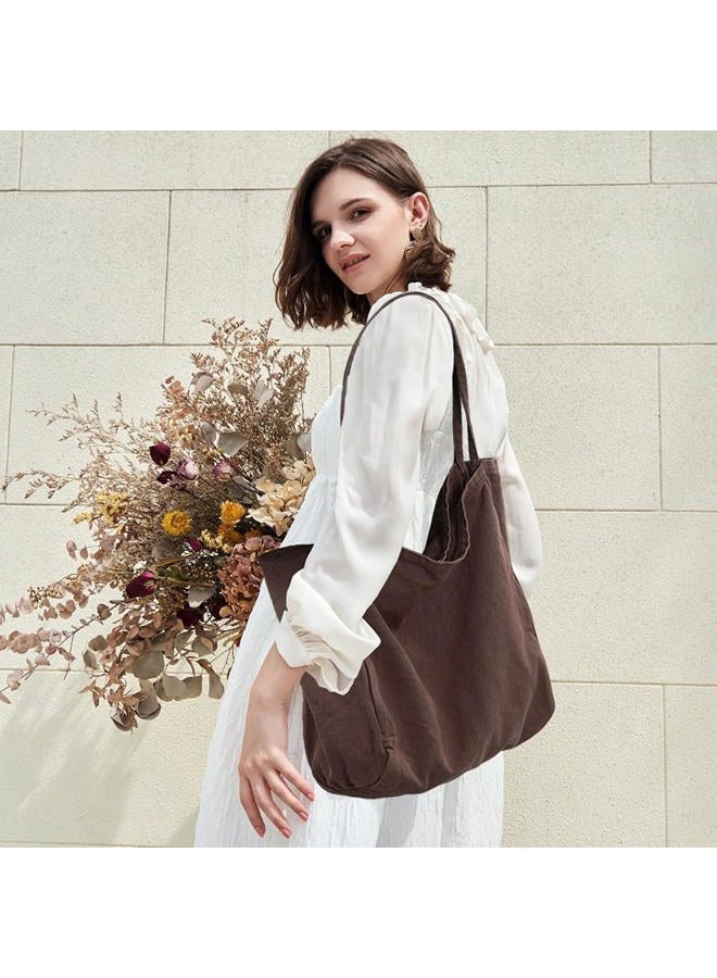 YAVCOOL Canvas Tote Bag for Women Large Hobo Shoulder Bag for Work Travel Casual Message Bag Tote Purse handbags, 1-coffee, Large - Image 3