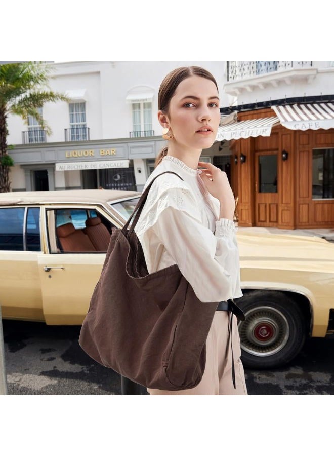 YAVCOOL Canvas Tote Bag for Women Large Hobo Shoulder Bag for Work Travel Casual Message Bag Tote Purse handbags, 1-coffee, Large - Image 2