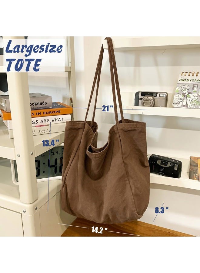 YAVCOOL Canvas Tote Bag for Women Large Hobo Shoulder Bag for Work Travel Casual Message Bag Tote Purse handbags, 1-coffee, Large - Image 4