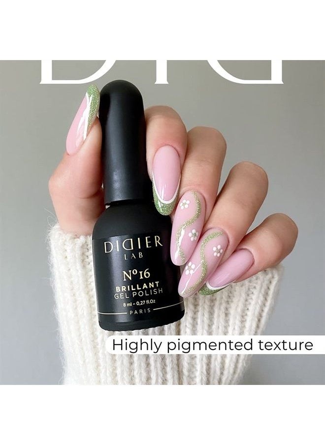 DIDIER LAB - – Gel Polish Brillant No 16 – Professional Manicure Pedicure Nail Gel Polish with Sparkling Platinum Hue –Light Reflective Shimmer - Rich Pigment for Complete Nail Coverage – UV LED Lamps - Image 1