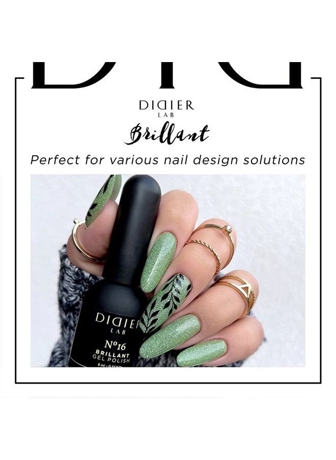 DIDIER LAB - – Gel Polish Brillant No 16 – Professional Manicure Pedicure Nail Gel Polish with Sparkling Platinum Hue –Light Reflective Shimmer - Rich Pigment for Complete Nail Coverage – UV LED Lamps - Image 1
