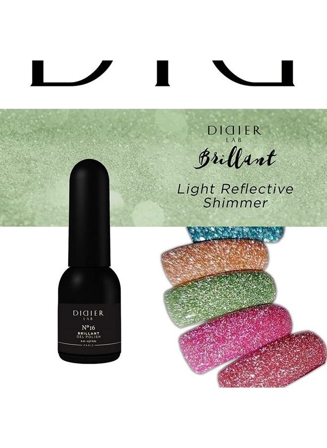 DIDIER LAB - – Gel Polish Brillant No 16 – Professional Manicure Pedicure Nail Gel Polish with Sparkling Platinum Hue –Light Reflective Shimmer - Rich Pigment for Complete Nail Coverage – UV LED Lamps - Image 1