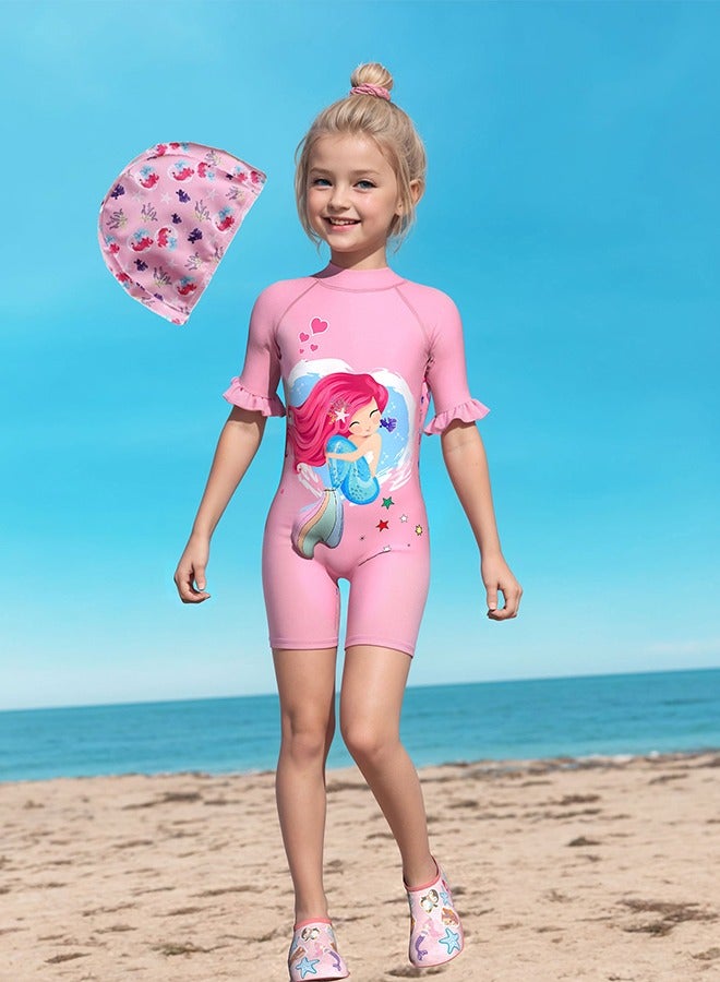 Generic Children'S Mermaid Swimsuit Long-Sleeved One-Piece Sun Protection Children'S Swimsuit With Swimming Cap Suitable For Height 110-120cm, Girls - Image 1