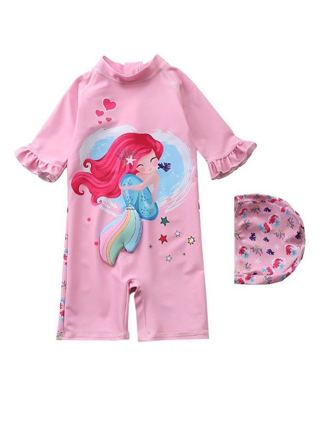Generic Children'S Mermaid Swimsuit Long-Sleeved One-Piece Sun Protection Children'S Swimsuit With Swimming Cap Suitable For Height 110-120cm, Girls - Image 4
