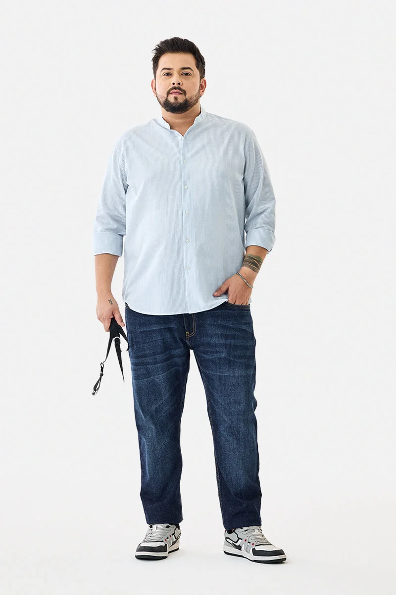 SNITCH Linen Blend Stripes Plus Size Mandarin Shirt