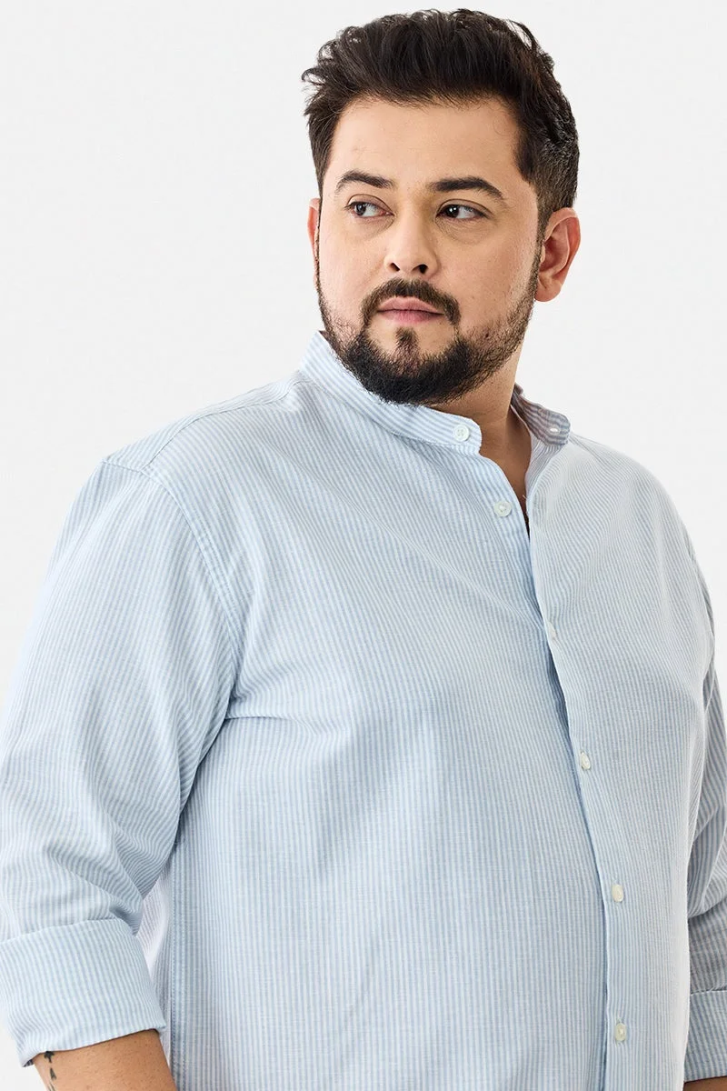 SNITCH Linen Blend Stripes Plus Size Mandarin Shirt