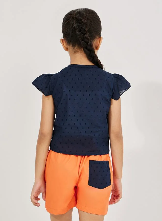 Styli Dobby Ruffled Top & Shorts Set