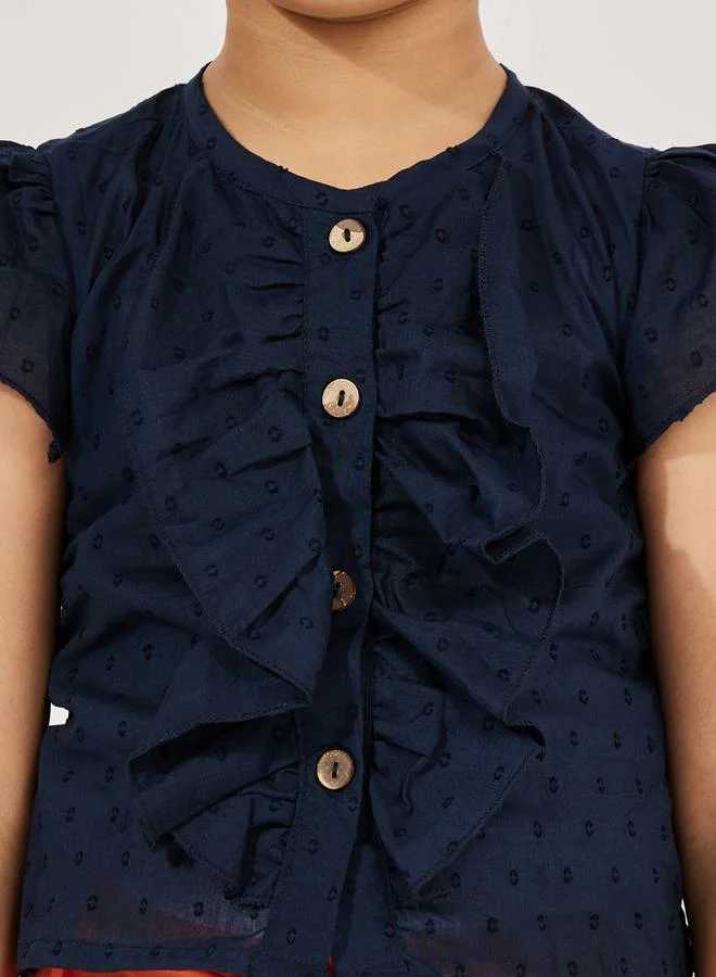 Styli Dobby Ruffled Top & Shorts Set