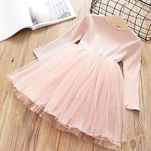 Yao Spring Autumn Little Girls Clothing Set Child Kids Denim Jacket and Long Sleeve Dress 2 Pieces Set (5T, Pink) - Image 3
