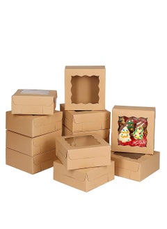 Cake Box,Brown Cookie Boxes with PVC Window Paper Bakery Boxes Pastry Boxes Cupcake Boxes, for Pies, Donuts, Cookies and Muffins, Small Natural Craft Paper Box 20 Pcs, 4 x 4 x 2.5 Inches