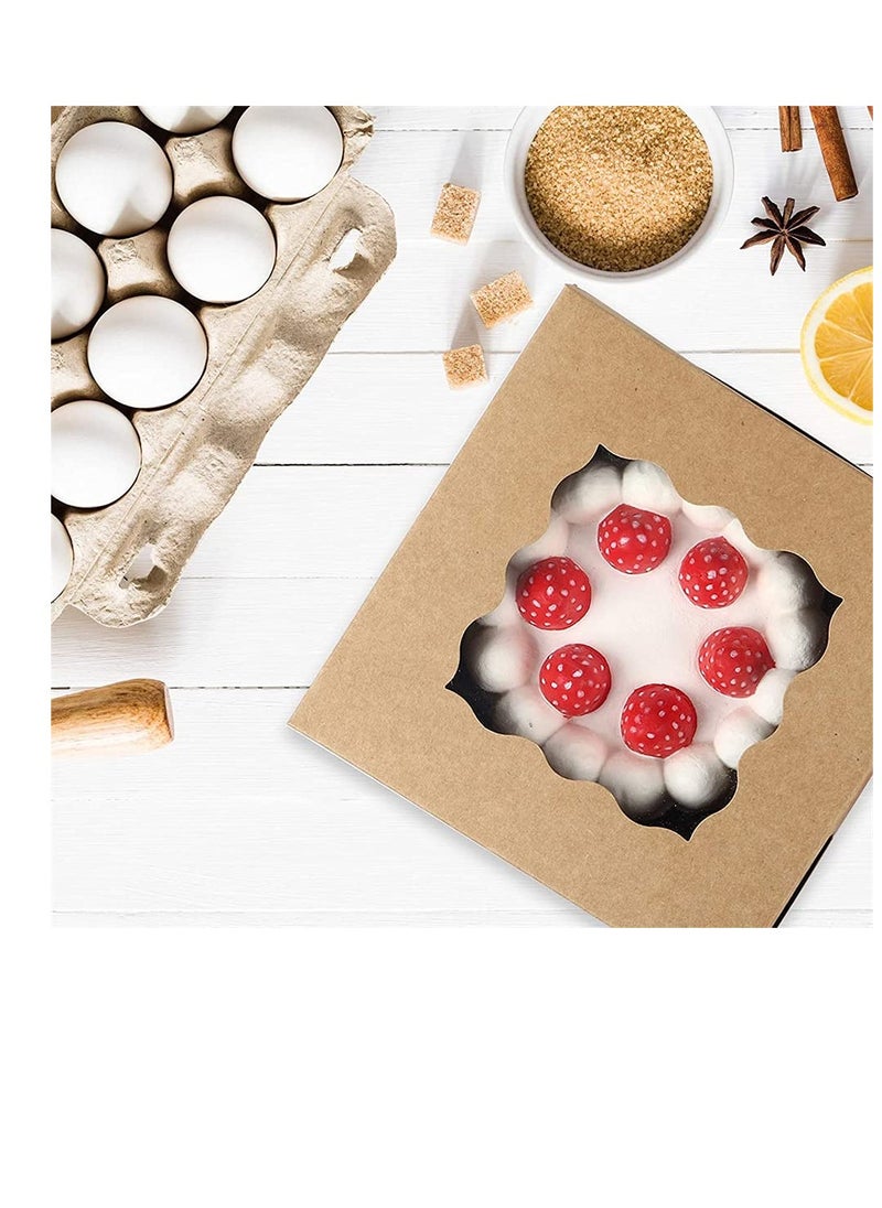 SYOSI - Cake Box,Brown Cookie Boxes with PVC Window Paper Bakery Boxes Pastry Boxes Cupcake Boxes, for Pies, Donuts, Cookies and Muffins, Small Natural Craft Paper Box 20 Pcs, 4 x 4 x 2.5 Inches - Image 1