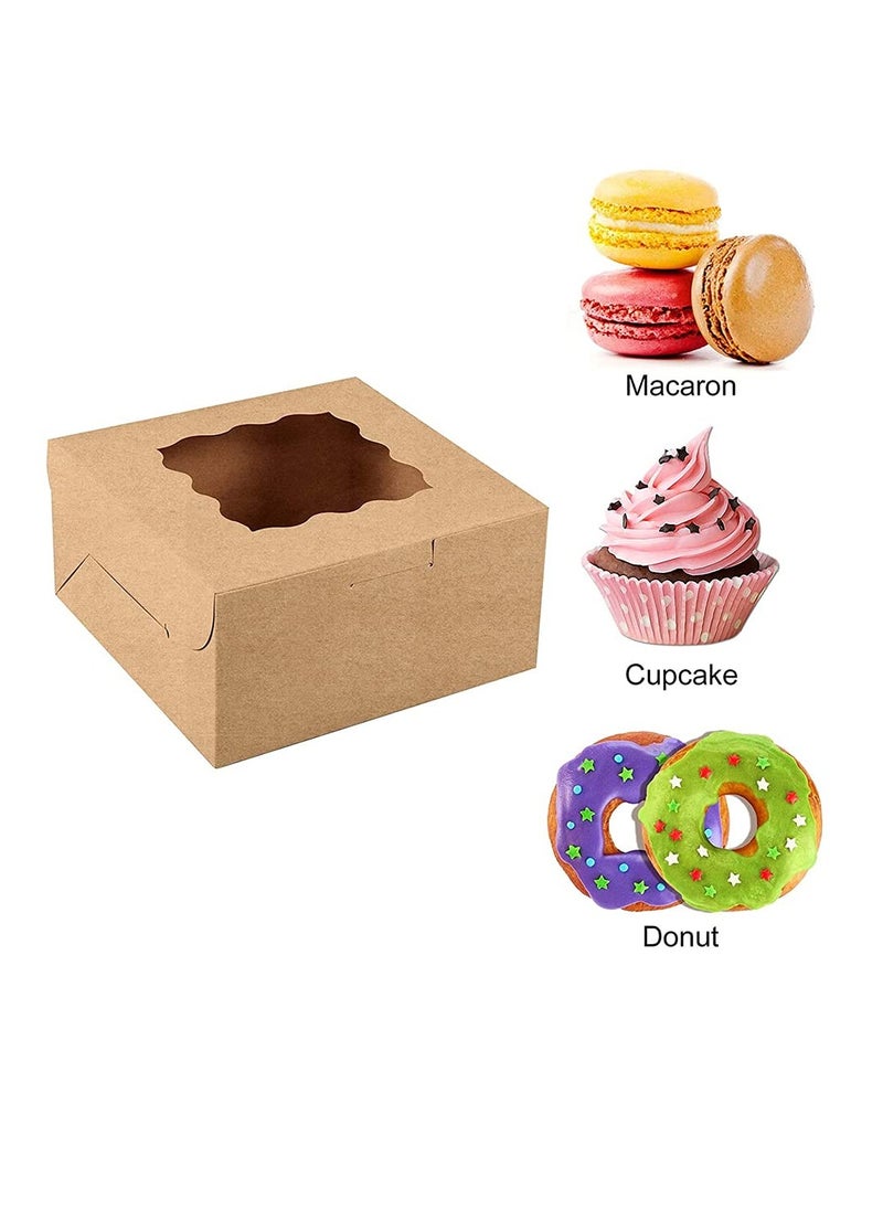 SYOSI - Cake Box,Brown Cookie Boxes with PVC Window Paper Bakery Boxes Pastry Boxes Cupcake Boxes, for Pies, Donuts, Cookies and Muffins, Small Natural Craft Paper Box 20 Pcs, 4 x 4 x 2.5 Inches - Image 1