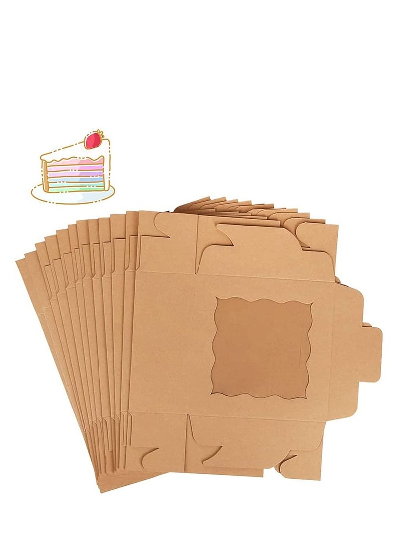 SYOSI - Cake Box,Brown Cookie Boxes with PVC Window Paper Bakery Boxes Pastry Boxes Cupcake Boxes, for Pies, Donuts, Cookies and Muffins, Small Natural Craft Paper Box 20 Pcs, 4 x 4 x 2.5 Inches - Image 1