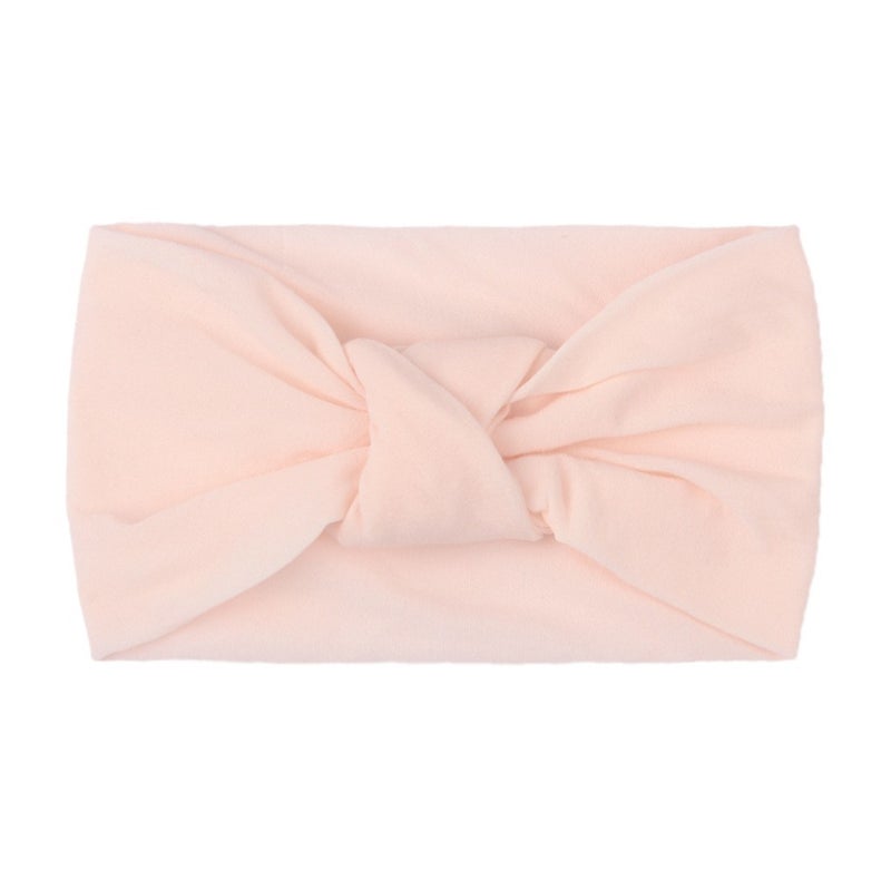 Generic European and American Spring New Childrens Headwear Baby Solid Color Nylon Knot Wide Side Headscarf Baby Hair Belt shallow powder