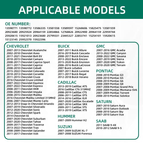 CDWTPS TPMS Sensor GM 4-Pack, 315MHZ Tire Pressure Monitor System for Chevy Silverado GMC Buick Cadillac Hummer Pontiac GM SAAB Saturn Replace#13598771,13598772,13586335,13581558,20923680 - Image 2
