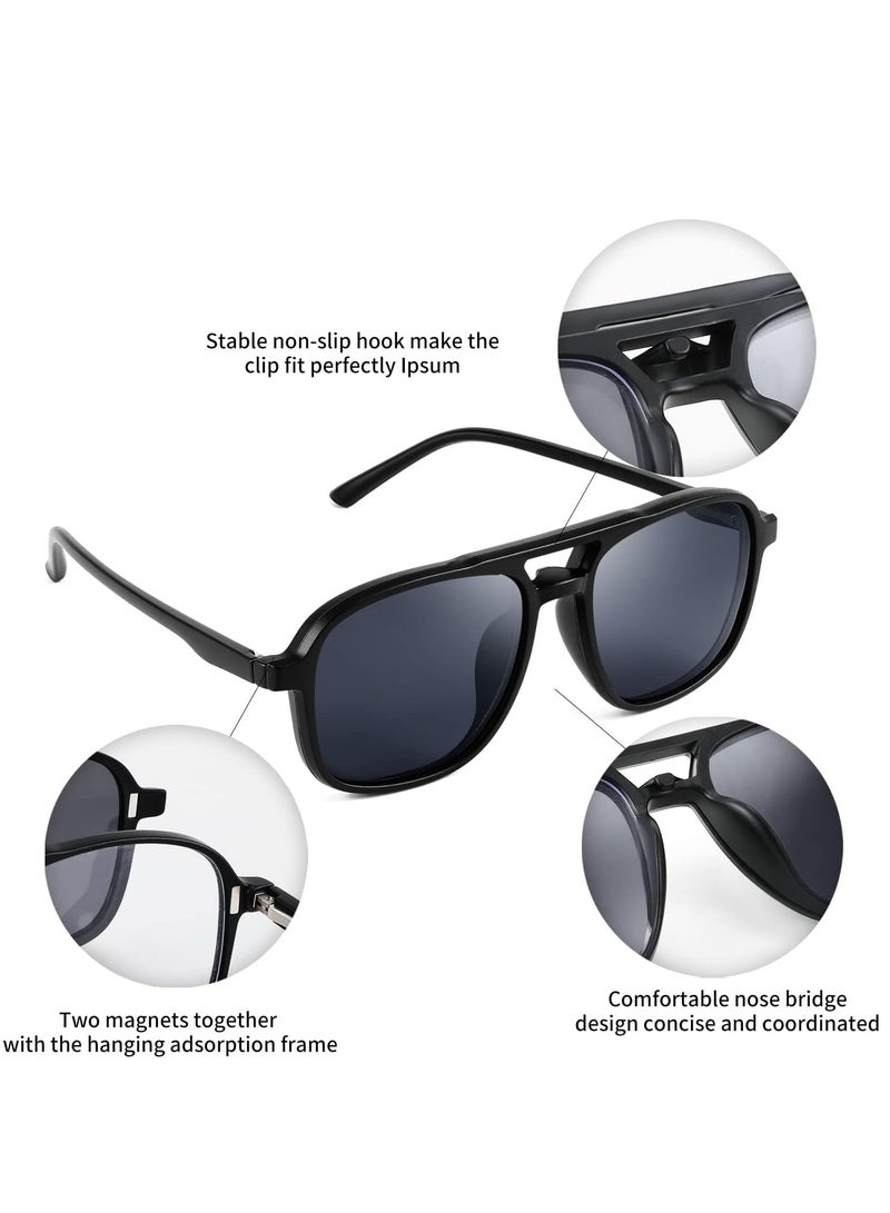 Night Driving Clip on Sunglasses Set for Men Women - TR90 Square Frame with 5pcs Replacement Lens, Magnetic Clip Eyeglasses for Better Vision - Image 2