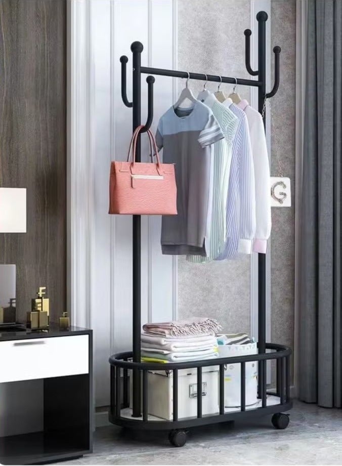 Beauenty Coat Rack, Clothes Rack, Large Capacity Storage Rack Multifunctional Clothing and Shoe Storage Rack, Suitable for Bedroom, Porch, Office Furniture (Color: Black, Size: 60 CM)  - Image 2