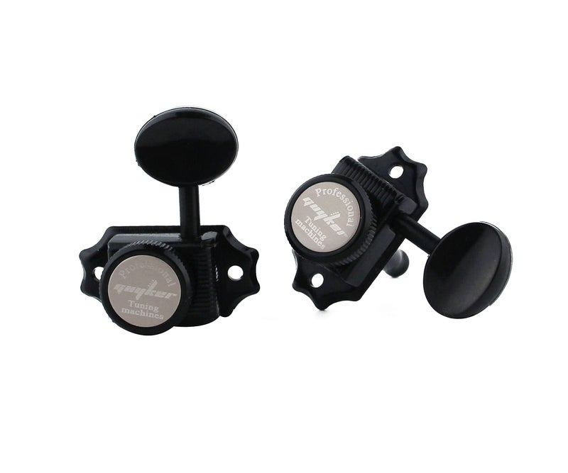 Guyker Guitar Locking Tuners (3L + 3R Handed) â€“ Vintage Deluxe Lock String Tuning Key Pegs Machine Heads Replacement Parts for ST TL Style Electric, Folk or Acoustic Guitars â€“ Black - Image 4