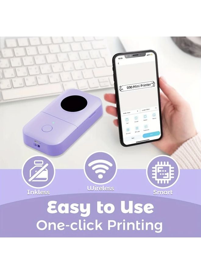 طابعة حرارية محمولة لصنع الملصقات باللون الأرجواني قابلة لإعادة الشحن وسهلة الاستخدام للمكتب وتنظيم المنزل - Image 3