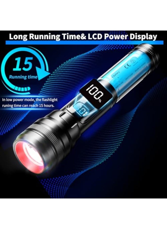 مصباح يدوي بقوة 20000 لومن مع LED، flashlight قابل للشحن، 5 أوضاع إضاءة مع شاشة LCD لعرض الطاقة، مصباح مقاوم للماء للتخييم، الأنشطة الخارجية، الطوارئ، واستخدام يومي. - Image 2