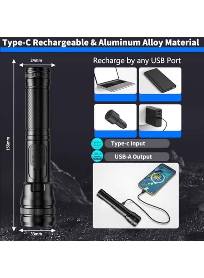 مصباح يدوي بقوة 20000 لومن مع LED، flashlight قابل للشحن، 5 أوضاع إضاءة مع شاشة LCD لعرض الطاقة، مصباح مقاوم للماء للتخييم، الأنشطة الخارجية، الطوارئ، واستخدام يومي. - Image 3
