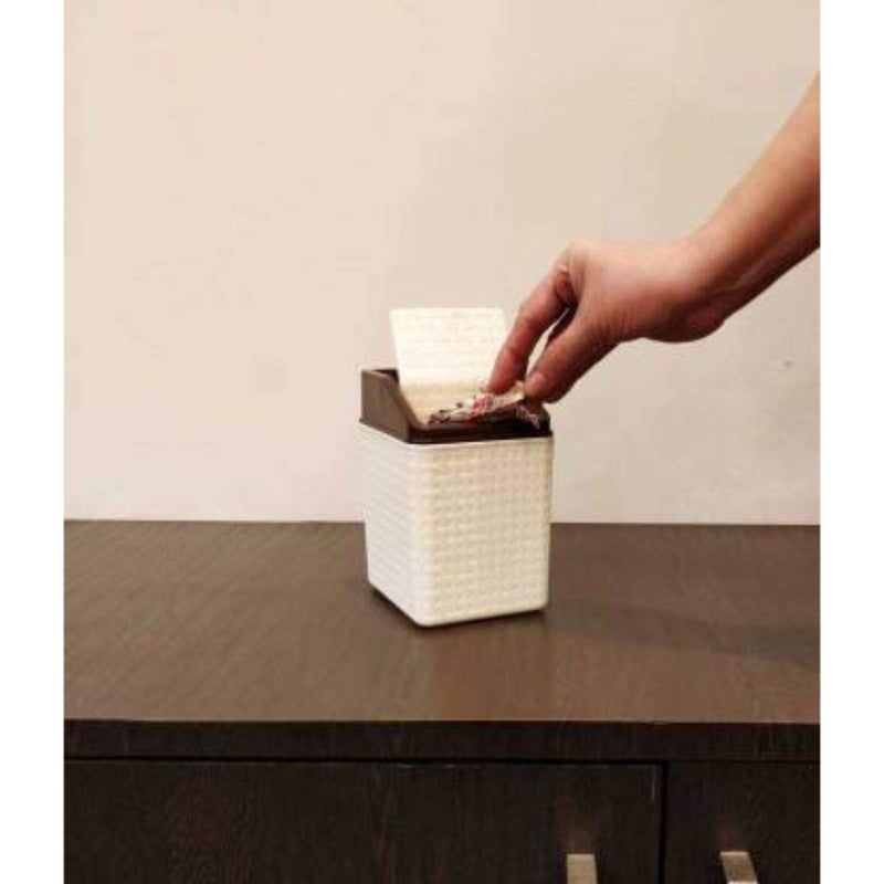 Sindhu Sindhu Plastic Small Table Swing-Lid Dustbin/Desk Dustbin Skinny Sleek & Stylish Bathroom, Table Trash, Small Garbage Can Waste basket for Narrow Spaces at Home or Office (White) - Image 2