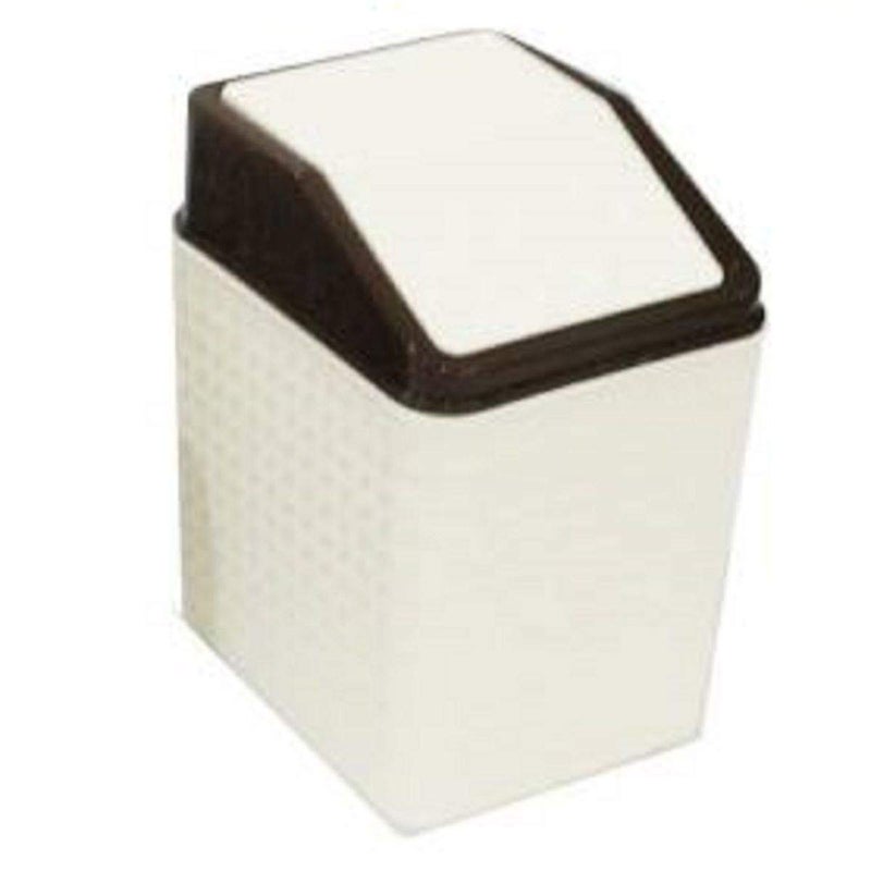 Sindhu Sindhu Plastic Small Table Swing-Lid Dustbin/Desk Dustbin Skinny Sleek & Stylish Bathroom, Table Trash, Small Garbage Can Waste basket for Narrow Spaces at Home or Office (White) - Image 1