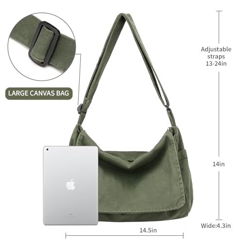 BEFUNIRISE Canvas Messenger Bag for Women Men Vintage Satchel Bag Aesthetic Crossbody Shoulder Bag Casual Sling Bag (A-Green) - Image 4